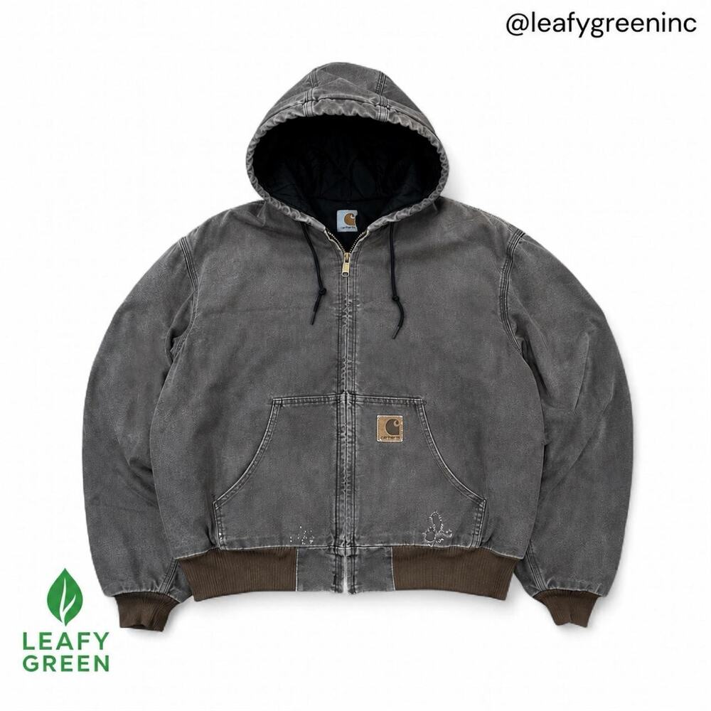 Carhartt J130 CHT Chestnut Brown Duck Canvas Hooded Jacket us sz L Vintage Paint